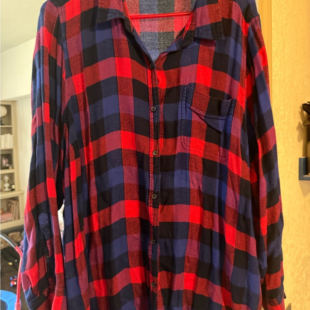 Red and Blue Plaid Button-Up Shirt